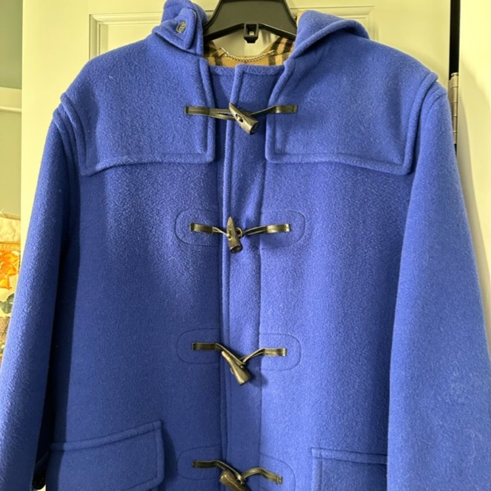 Burberry Cobalt Blue Nova CHeck Toggle Duffle Coat-Women's L